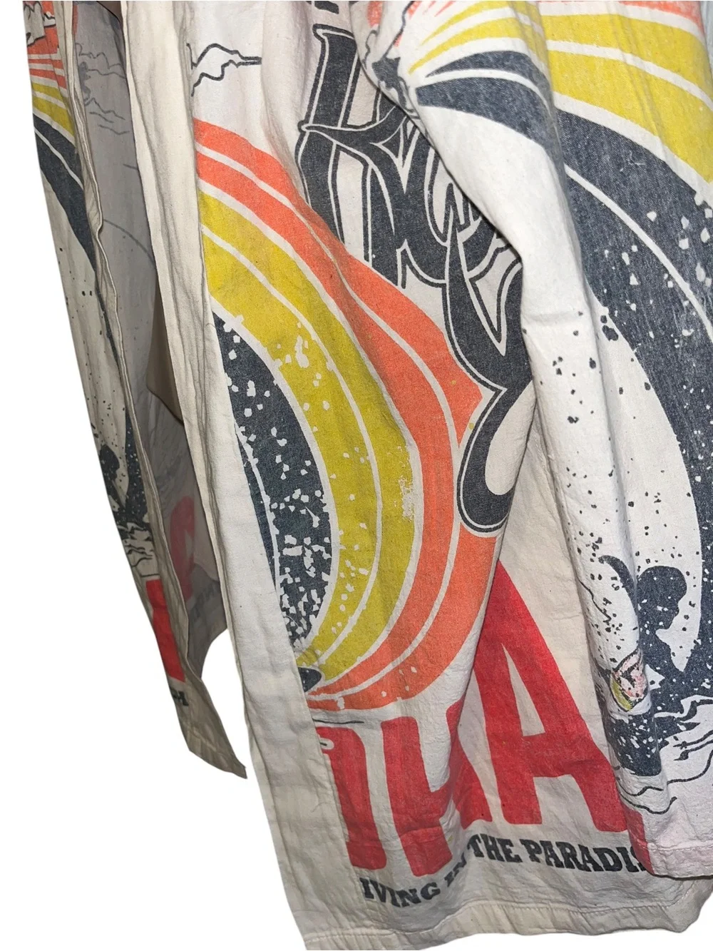 Vintage Graphic Beach Kimono Jacket - Cream with Red & Orange Print - Picture 7 of 8